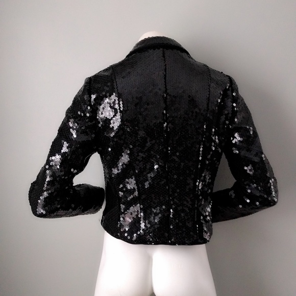 Vintage 1990s Giorgio Armani Black Sequin Tuxedo Cropped Blazer S - Picture 5 of 6